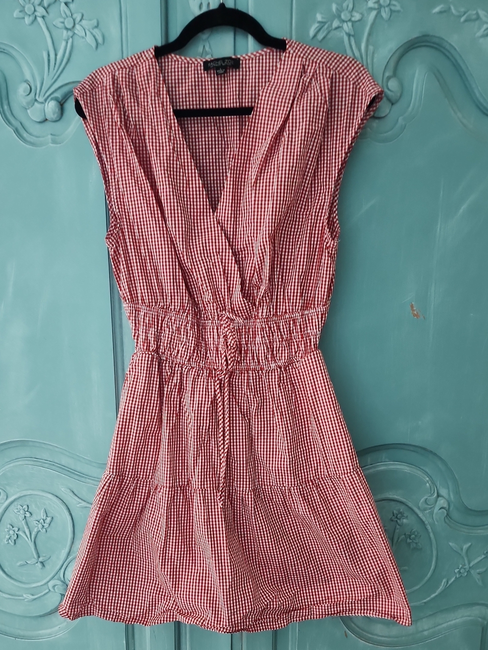 Rachel Zoe Red Gingham V-Neck Mini Dress NWOT
